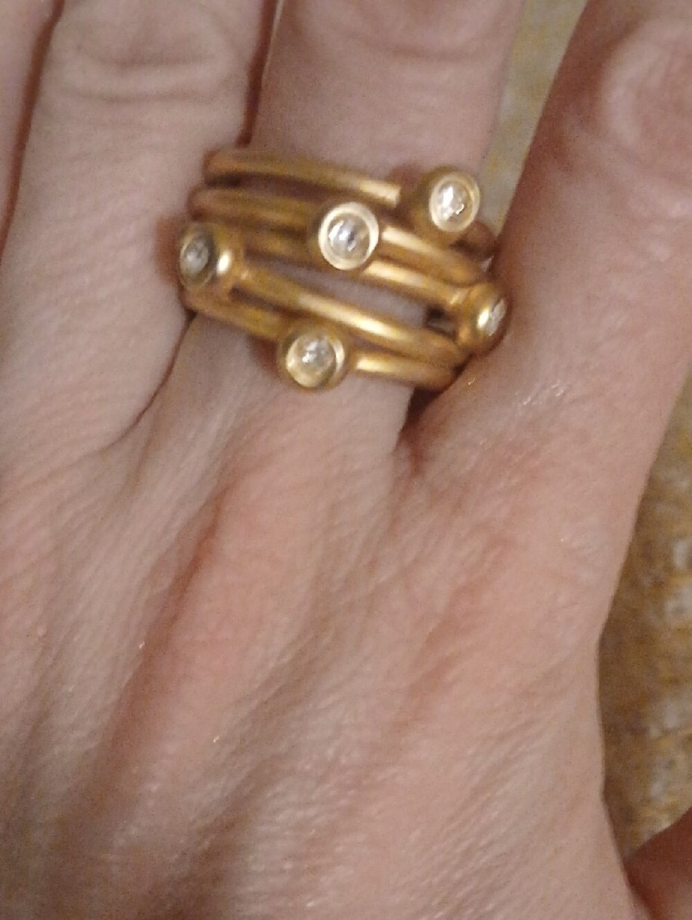 Gold Tone Stacked Ring with Clear Stones - Elegant Women’s Jewelry Size 8